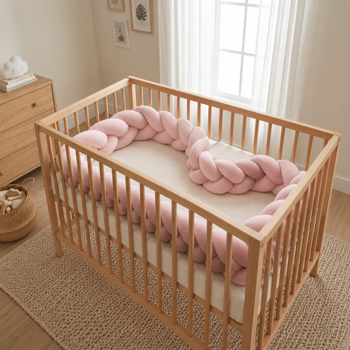 Tour de lit tressé Rose pastel