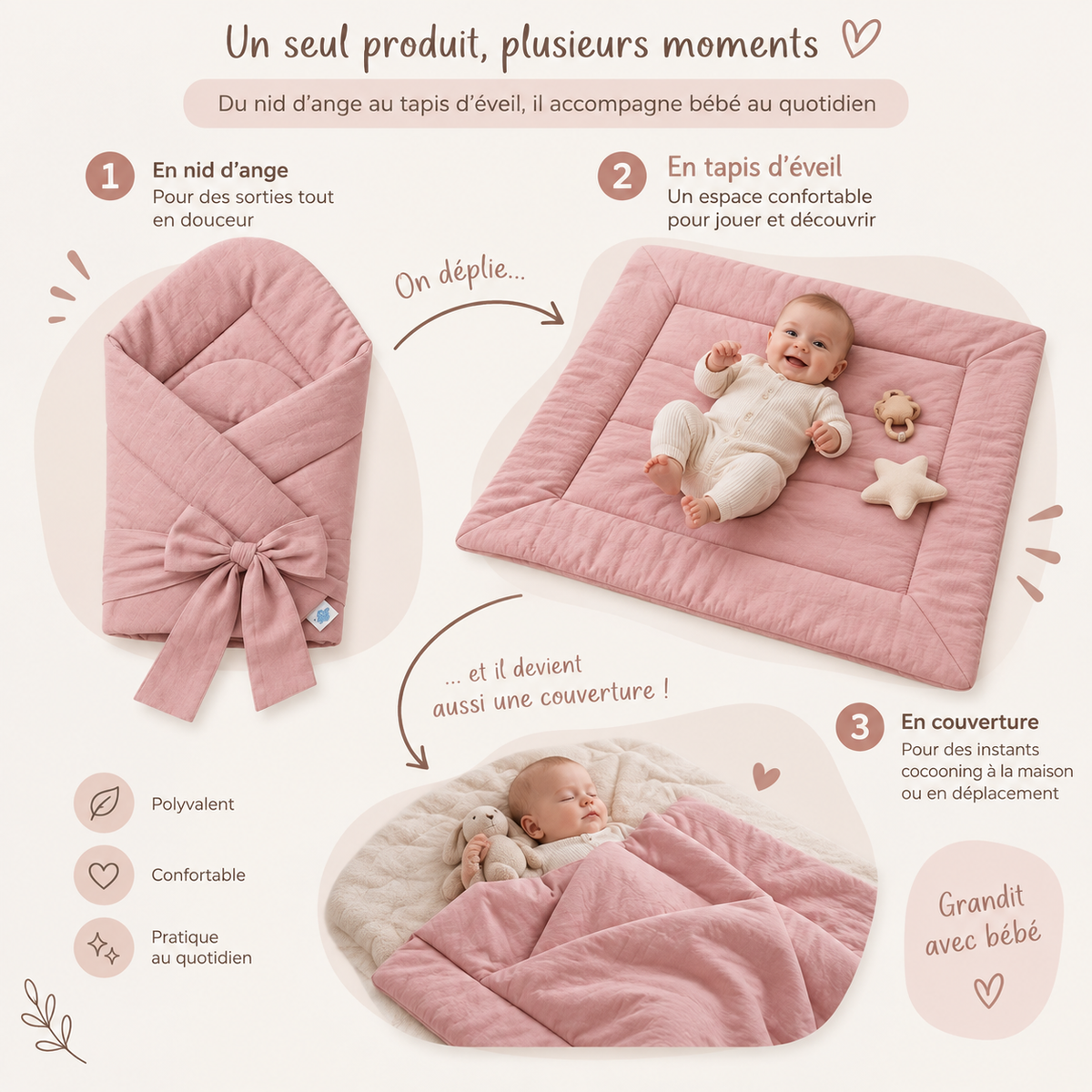 Nid d'ange cône Rose pastel
