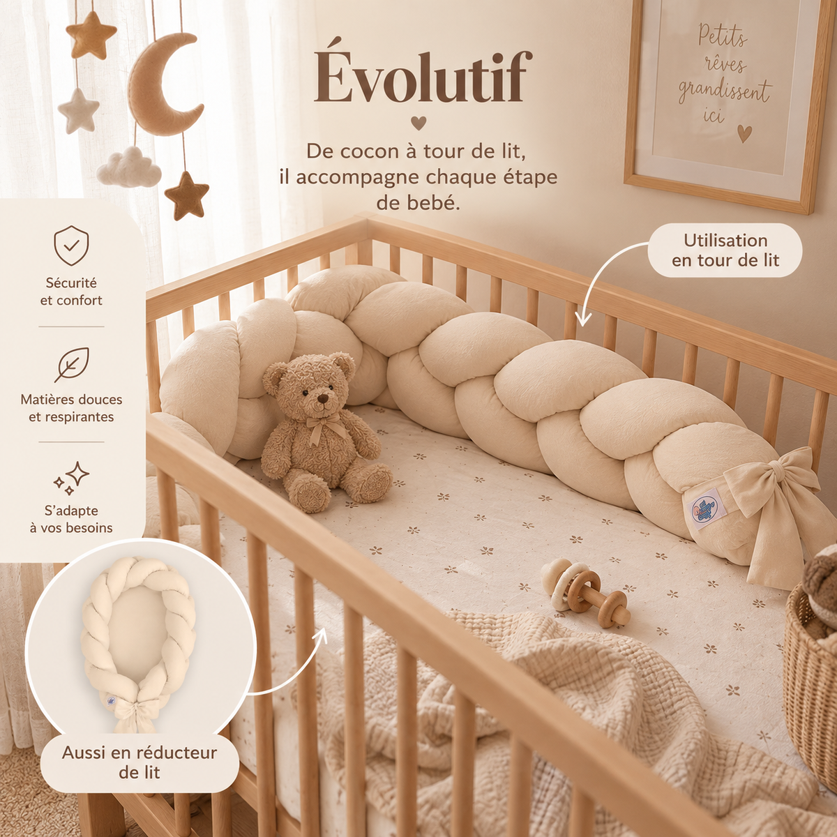 Cocon tressé 2 en 1 évolutif Beige