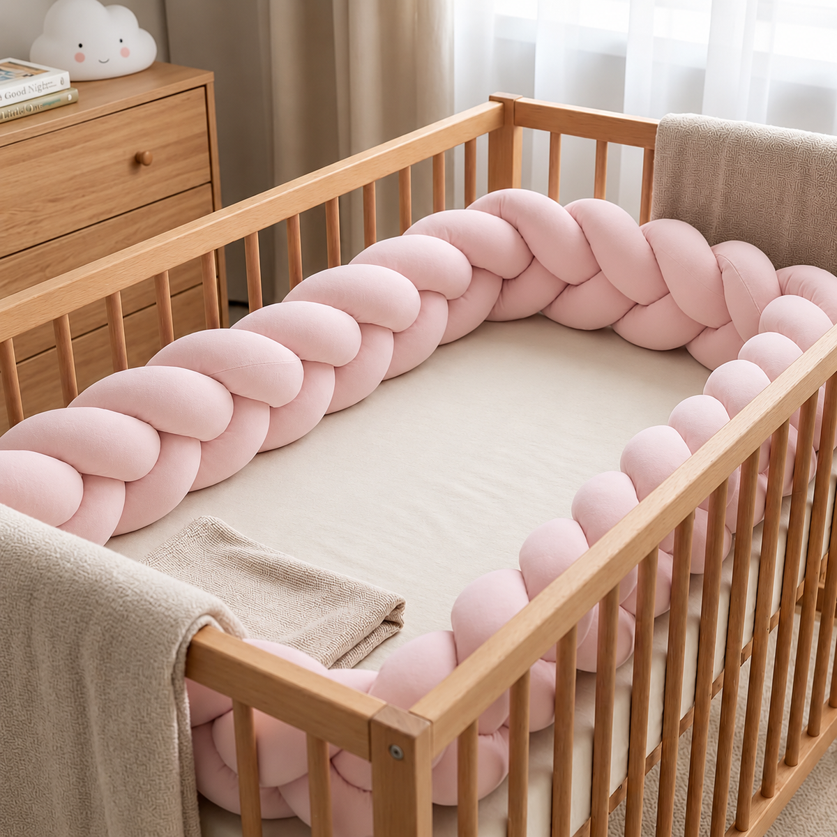 Tour de lit tressé Rose pastel