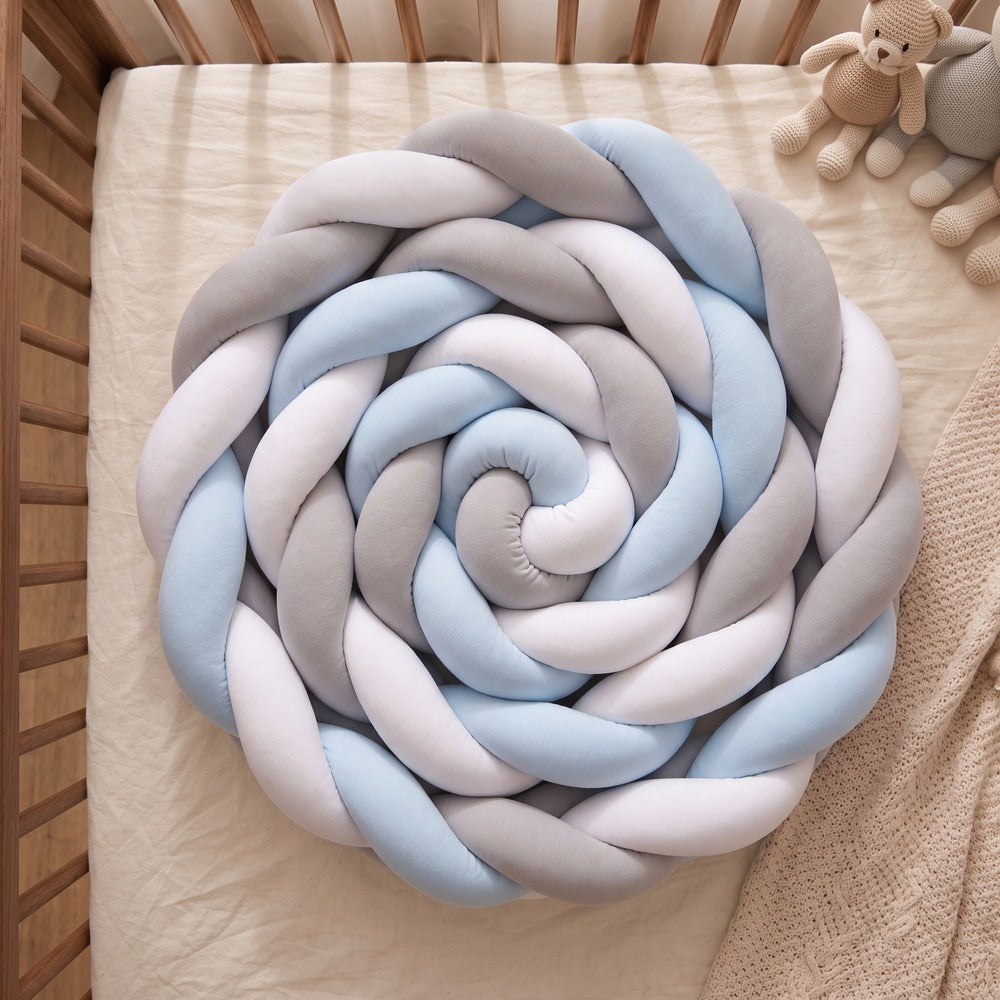 Tour de lit tressé Blanc Gris Bleu