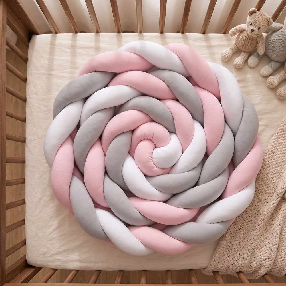 Tour de lit tressé Blanc Gris Rose