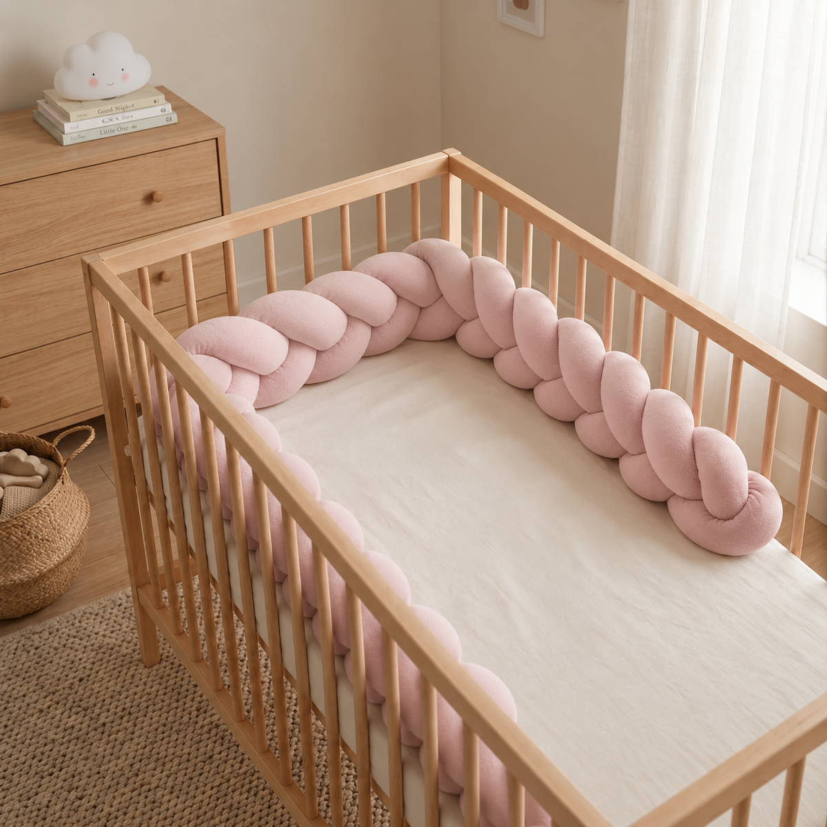 Tour de lit tressé Rose pastel